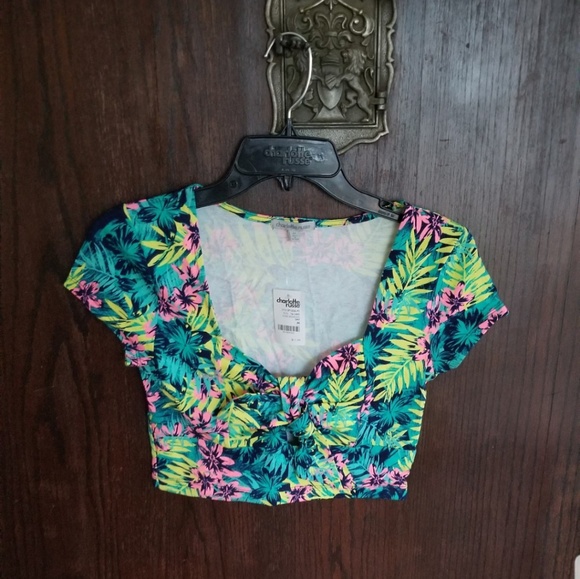 NWT- Bright Floral Crop Top - Picture 1 of 4